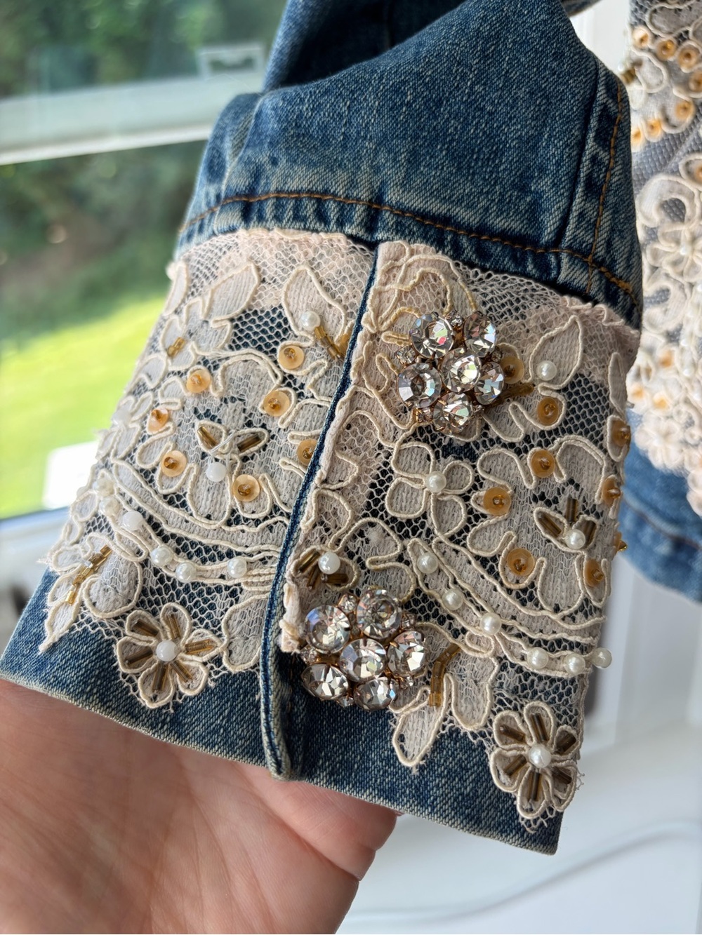 VTG Y2K Shabby Chic Berek 2 Embellished Denim Jacket Boho Romantic Artsy Sz L - Picture 6 of 8